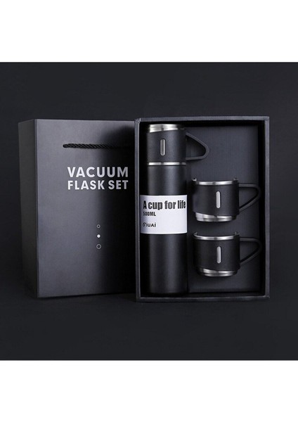 Paslanmaz Çelik Sızdırmaz Vakumlu Hediye Paketli 450ML 3 Bardaklı Termos Seti Çay Kahve Termosu >550 indirimleri
