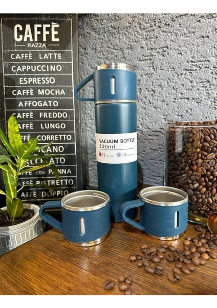 Vakumlu Paslanmaz Çelik Termos 3 Bardaklı Termos Seti Çelik 2 Yıl Taşıma Gri modelleri