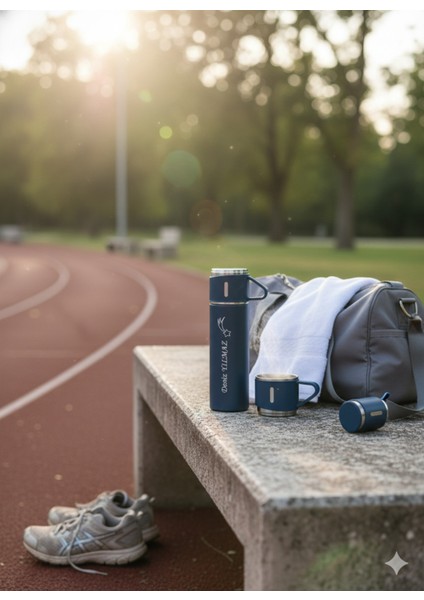 3 Bardaklı Ayıcık Baskılı 500 ml Paslanmaz Çelik Termos Içecek 500 ml Paslanmaz Çelik Mavi 12 Saat K