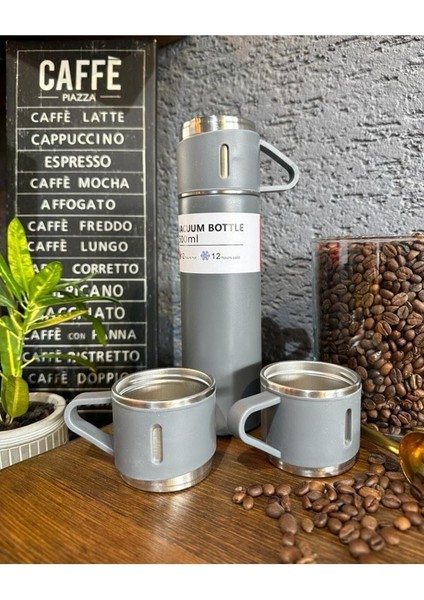 Paslanmaz Çelik 3 Bardaklı Pembe Renk Termos Seti / Çay Kahve Piknik Kamp Ofis Seyehat >550 ml Içece modelleri