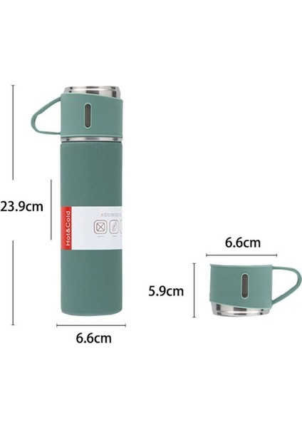 Paslanmaz Çelik Termos Sızdırmaz 3 Bardaklı Termos Seti 12 Saat Sıcak-Soğuk 500 ml Özel Kutulu Içece