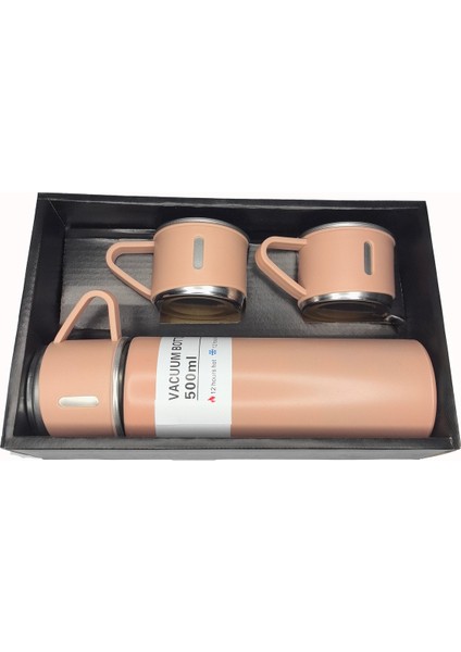 Stainless Steel Vacuum Flask Paslanmaz Çelik Bardakli Termos 3 Bardakli 500ML Yeşil Içecek Yok Çelik