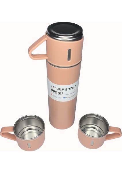 Stainless Steel Vacuum Flask Paslanmaz Çelik Bardakli Termos 3 Bardakli 500ML Yeşil Içecek Yok Çelik indirimleri