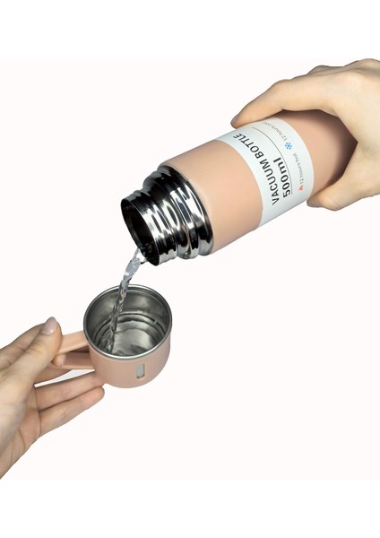 Stainless Steel Vacuum Flask Paslanmaz Çelik Bardakli Termos 3 Bardakli 500ML Yeşil Içecek Yok Çelik