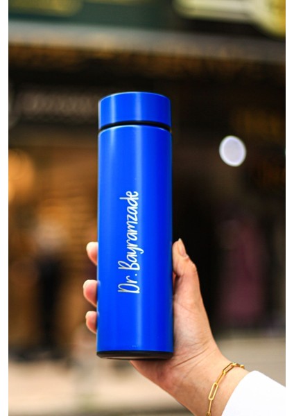 Kişiye Özel Lacivert Dereceli Çelik Dijital LED Sıcaklık Göstergeli Akıllı Termos Matara