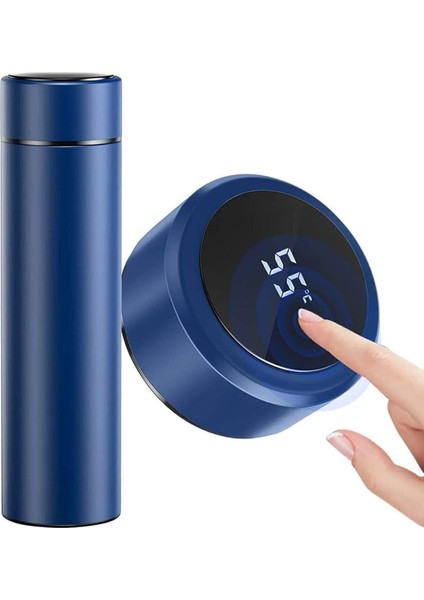 Kişiye Özel Lacivert Dereceli Çelik Dijital LED Sıcaklık Göstergeli Akıllı Termos Matara
