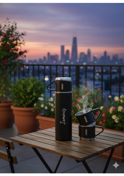 Kamp Termosu 500ML 3 Bardaklı Premium Paslanmaz Çelik Kahve Termosu Çay Termosu Çantalı