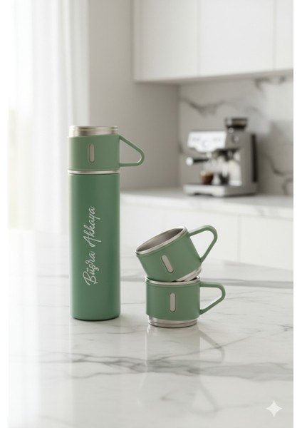 Termos Suluk 500ML 3 Bardaklı Paslanmaz Çelik Kahve Çay Termosu Premium Hediye Çantalı