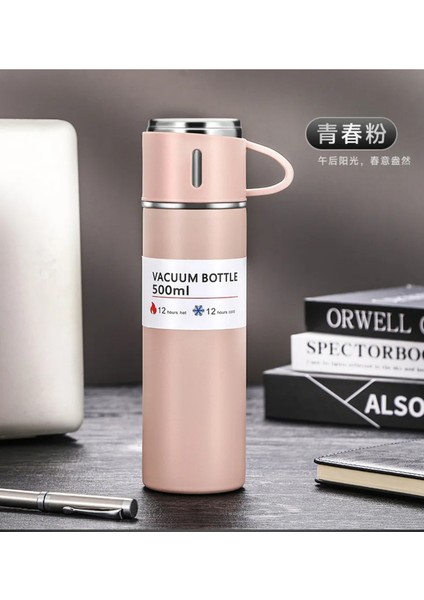 A+ Kalite 3 Bardaklı Termos Set 500ML Paslanmaz Çelik Kahve Termosu Kamp Termosu Çantalı