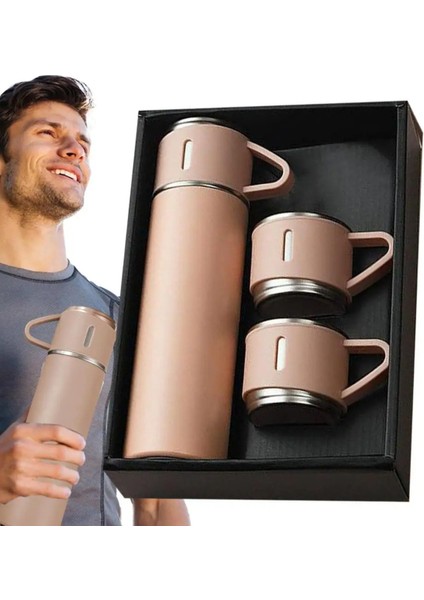 A+ Kalite 3 Bardaklı Termos Set 500ML Paslanmaz Çelik Kahve Termosu Kamp Termosu Çantalı modelleri