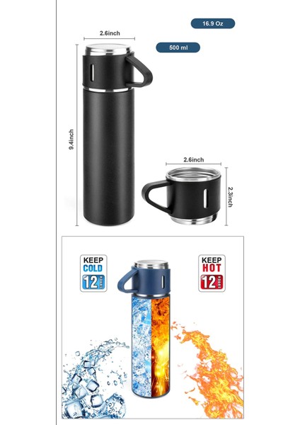A+ Kalite 3 Bardaklı Termos Set 500ML Paslanmaz Çelik Kahve Termosu Kamp Termosu Çantalı indirimleri