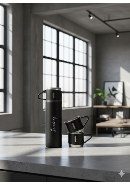 Paslanmaz Çelik Termos 4 Renk Seçeneği 3 Bardaklı Termos Seti Vakumlu Termos Set Çanta Hediyeli Içec