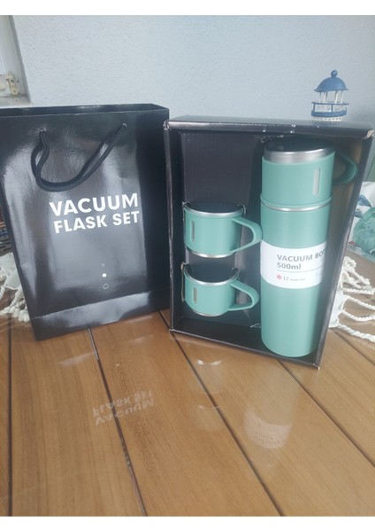 3 Bardaklı Termos Paslanmaz Çelik Içecek 500 ml Krom Gri 12 Saat Kutulu fiyatları