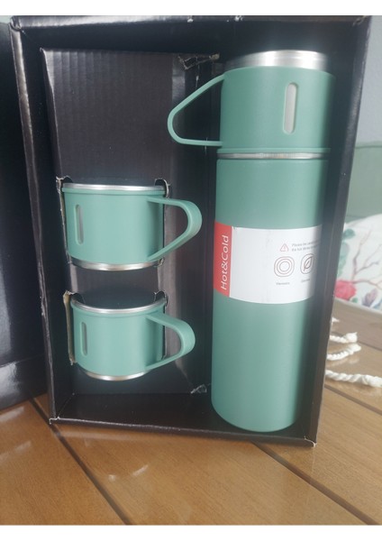 3 Bardaklı Termos Paslanmaz Çelik Içecek 500 ml Krom Gri 12 Saat Kutulu modelleri