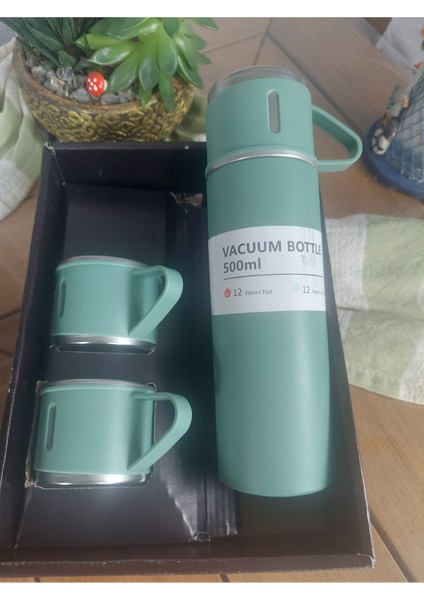 3 Bardaklı Termos Paslanmaz Çelik Içecek 500 ml Krom Gri 12 Saat Kutulu fırsatları