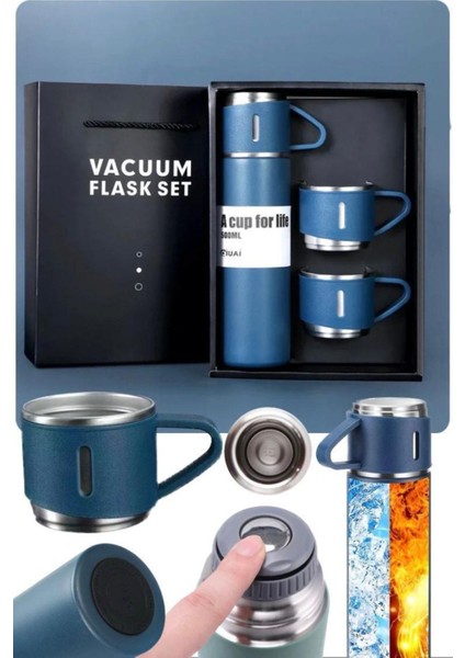 Paslanmaz Çelik 500ML 3 Bardaklı Termos Taşınabilir Çift Katman Yalıtımlı Vakumlu Seyehat Tipi Sıcak fiyatları