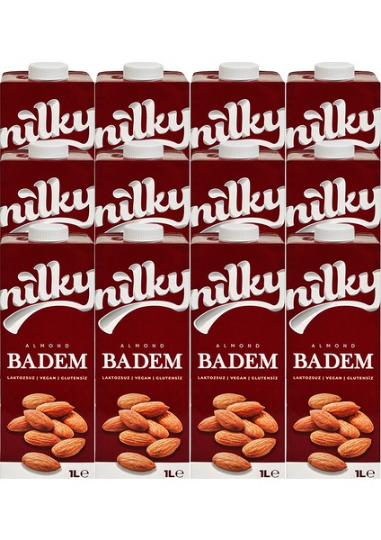 Badem Sütü Glütensiz Bitkisel Bazlı Laktosuz Vegan 12x1 lt