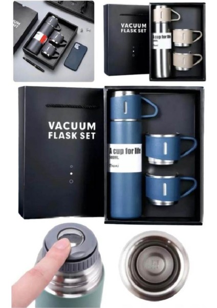 Paslanmaz Çelik 3 Bardaklı Vakumlu Termos Set 0,70 L Paslanmaz Çelik Pembe fiyatları