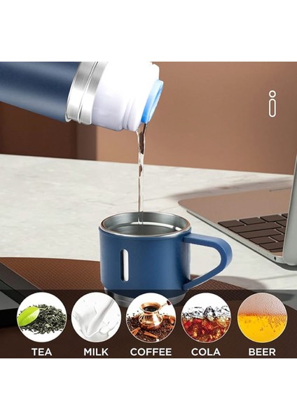 Paslanmaz Çelik 3 Bardaklı Vakumlu Termos Set 0,70 L Paslanmaz Çelik Pembe