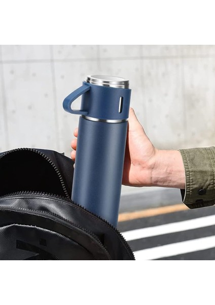 Paslanmaz Çelik 3 Bardaklı Vakumlu Termos Set 0,70 L Paslanmaz Çelik Pembe