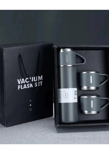 Paslanmaz Çelik 3 Bardaklı Vakumlu Taraftar Termos Set Çelik 0,50 L Yeşil fırsatları