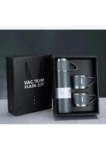 Paslanmaz Çelik 3 Bardaklı Vakumlu Çanta Hediyeli Termos >550 ml Içecek Çelik Beyaz 12 Saat