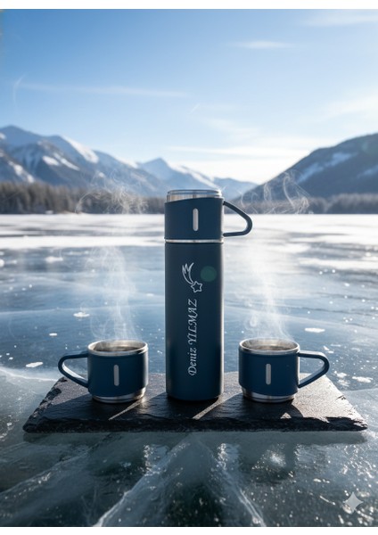 3 Bardaklı Paslanmaz Çelik Termos 500ML Premium A+ Kalite Kahve Termosu Hediye Çantalı