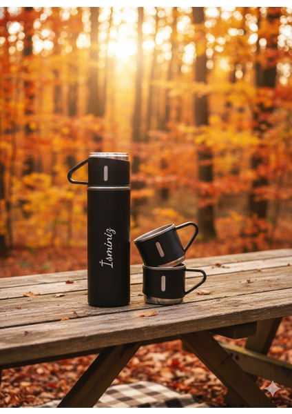 Çelik Termos 500ML 3 Bardaklı Set A+ Kalite Paslanmaz Çelik Kahve Termosu Çay Termosu Çantalı