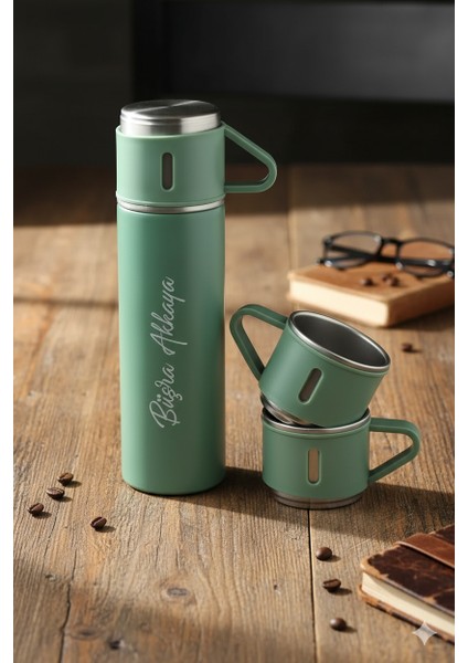 Çelik Termos 500ML 3 Bardaklı A+ Kalite Kahve Termosu Kamp Termosu Seti Hediye Çantalı