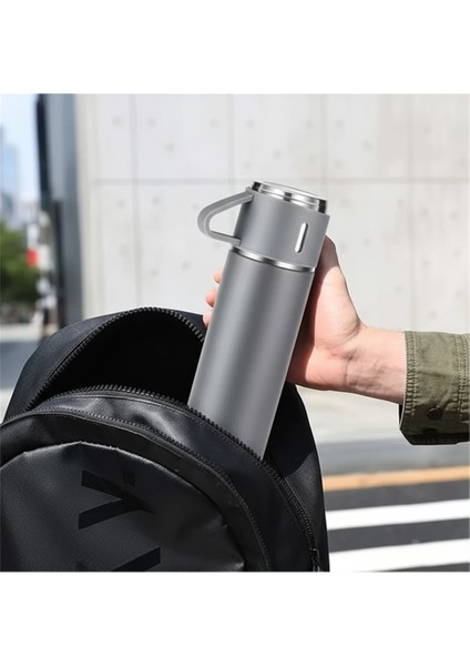 A+ Kalite 500 ml Termos 3 Bardaklı Paslanmaz Çelik Kahve Çay Termosu Çanta Hediyeli