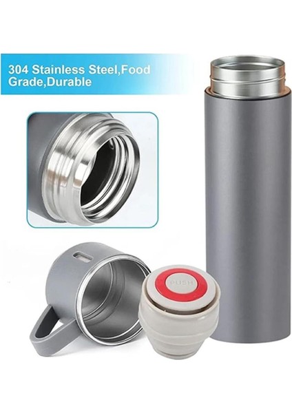 A+ Kalite 500 ml Termos 3 Bardaklı Paslanmaz Çelik Kahve Çay Termosu Çanta Hediyeli