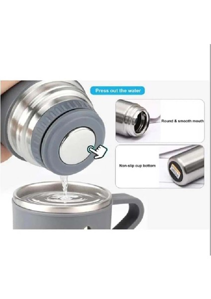 A+ Kalite 500 ml Termos 3 Bardaklı Paslanmaz Çelik Kahve Çay Termosu Çanta Hediyeli