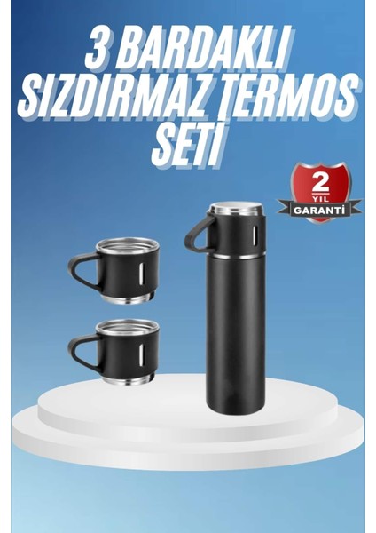 Su Termosu 500ML 3 Bardaklı A+ Kalite Paslanmaz Çelik Kahve Termosu Hediye Çantalı