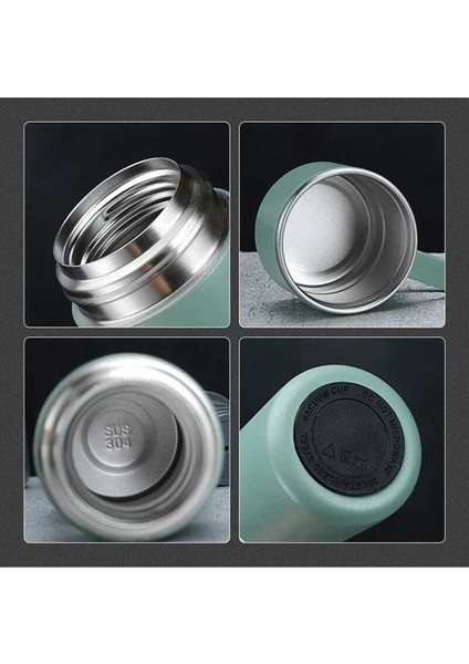 Paslanmaz Çelik Termos Pembe Renk 3 Bardaklı Termos Seti Vakumlu Termos Set 450-550 ml Içecek Paslan