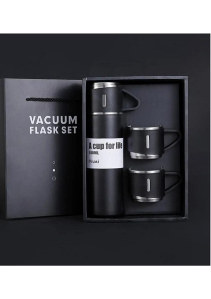 Paslanmaz Çelik Termos Bej Renk 3 Bardaklı Termos Seti Vakumlu Termos Set Çanta Hediyeli Içecek 500 modelleri