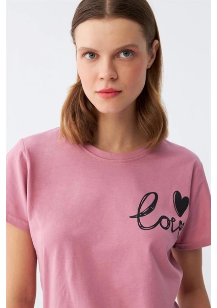 Kadın Somon Kalp Desenli Kısa Kollu Penye Pijama Takımı modelleri