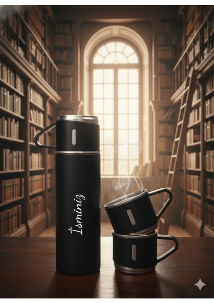 Çelik Termos Çay Termosu 500ML 3 Bardaklı Set Premium A+ Kalite Kahve Termosu Çanta Hediye