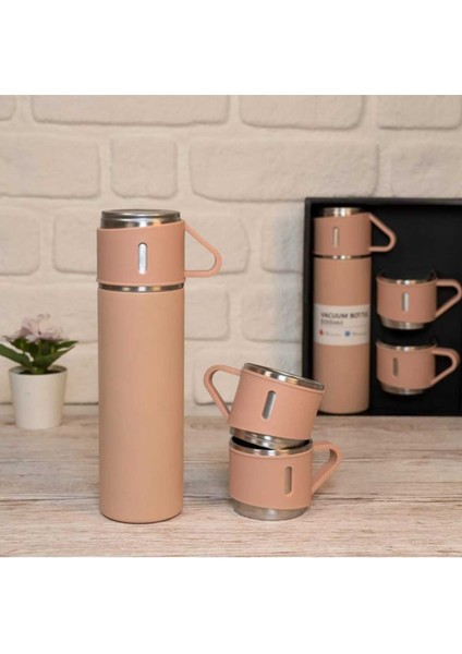 Paslanmaz Çelik Termos 3 Bardaklı Termos Seti Özel Kutulu Vakumlu Termos Set Çok Renkli Gri Çelik modelleri