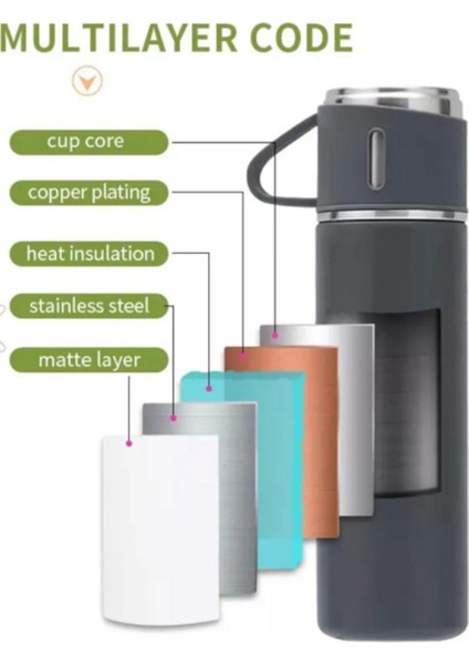 Siyah Termos Seti 3 Bardaklı Isı Geçirmez 500 ml Metal Siyah fiyatları