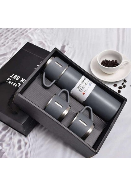 Termos Paslanmaz Çelik 3 Bardaklı Pembe Renk Set Içecek 500 ml Paslanmaz Çelik Pembe 12 Saat