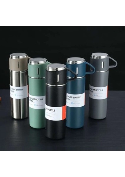 Çantalı 500ML 3 Parça Bardaklı Çelik Termos Seti (4767) >550 ml Çok Renkli