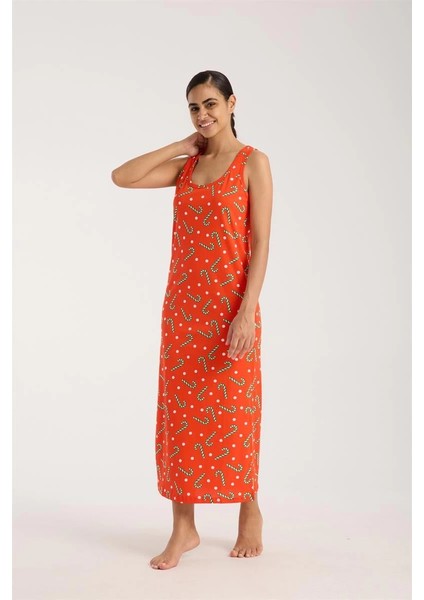 Kadın Kalın Askılı Yırtmaçlı Uzun Turuncu Gecelik fiyatları