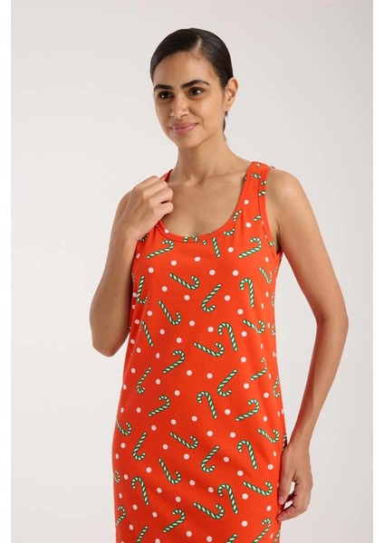 Kadın Kalın Askılı Yırtmaçlı Uzun Turuncu Gecelik modelleri