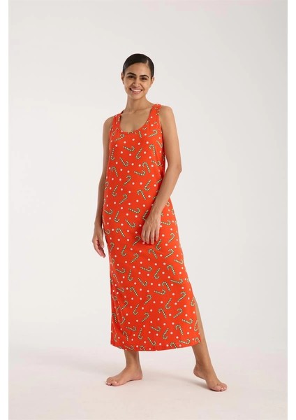 Kadın Kalın Askılı Yırtmaçlı Uzun Turuncu Gecelik fırsatları