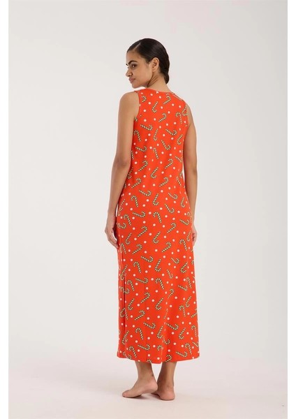Kadın Kalın Askılı Yırtmaçlı Uzun Turuncu Gecelik indirimleri