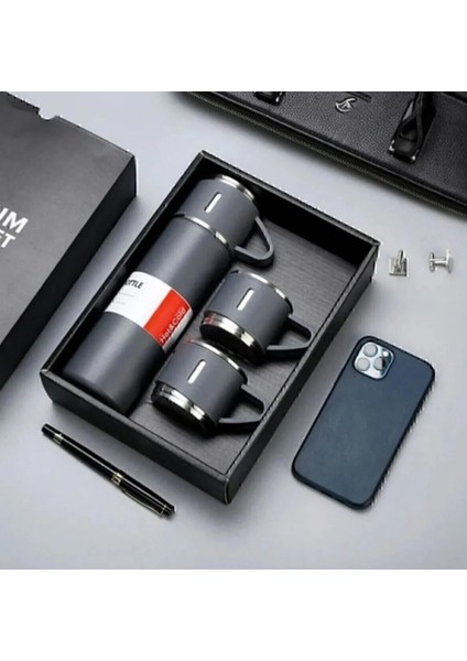 Termos Paslanmaz Çelik 3 Bardaklı Vakumlu Termos Set 500 Ml, 12 Saate Kadar Isı Koruma >550 ml Içece