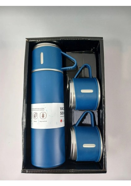 Vacuum Çelik Termos 3 Bardakli 500 ml Içecek 500 ml Çelik Gri 12 Saat Kutulu
