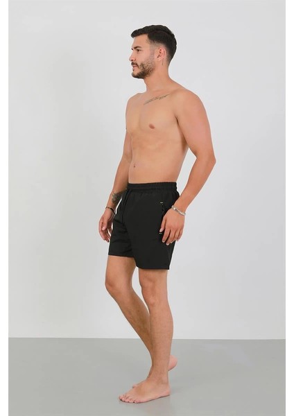 Erkek Fermuarlı Cepli Deniz Şortu Siyah modelleri