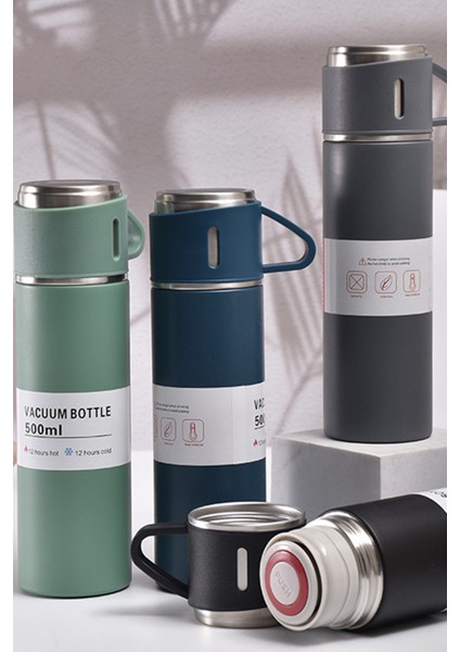 Termos Bardak 500ML Set 3 Bardaklı Premium Paslanmaz Çelik Kahve Çay Termosu Hediye Çantalı