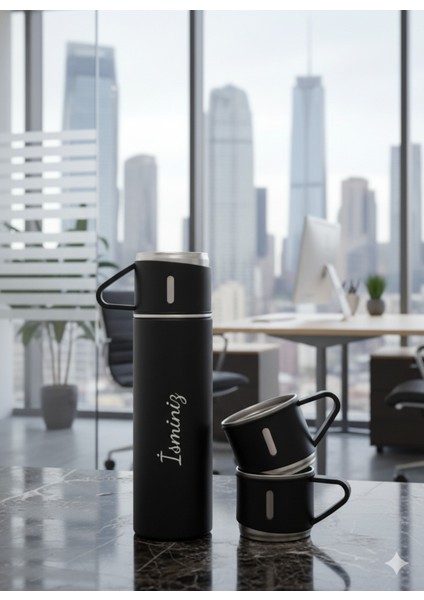 Paslanmaz Çelik Termos 500ML 3 Bardaklı Premium Kahve Termosu Çay Termosu Hediye Çantalı